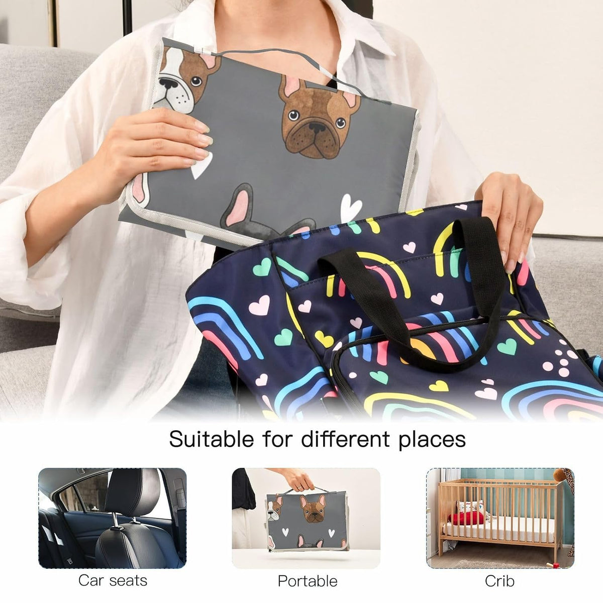 Pets Hearts Print Portable Diaper Changing Pad for Outing