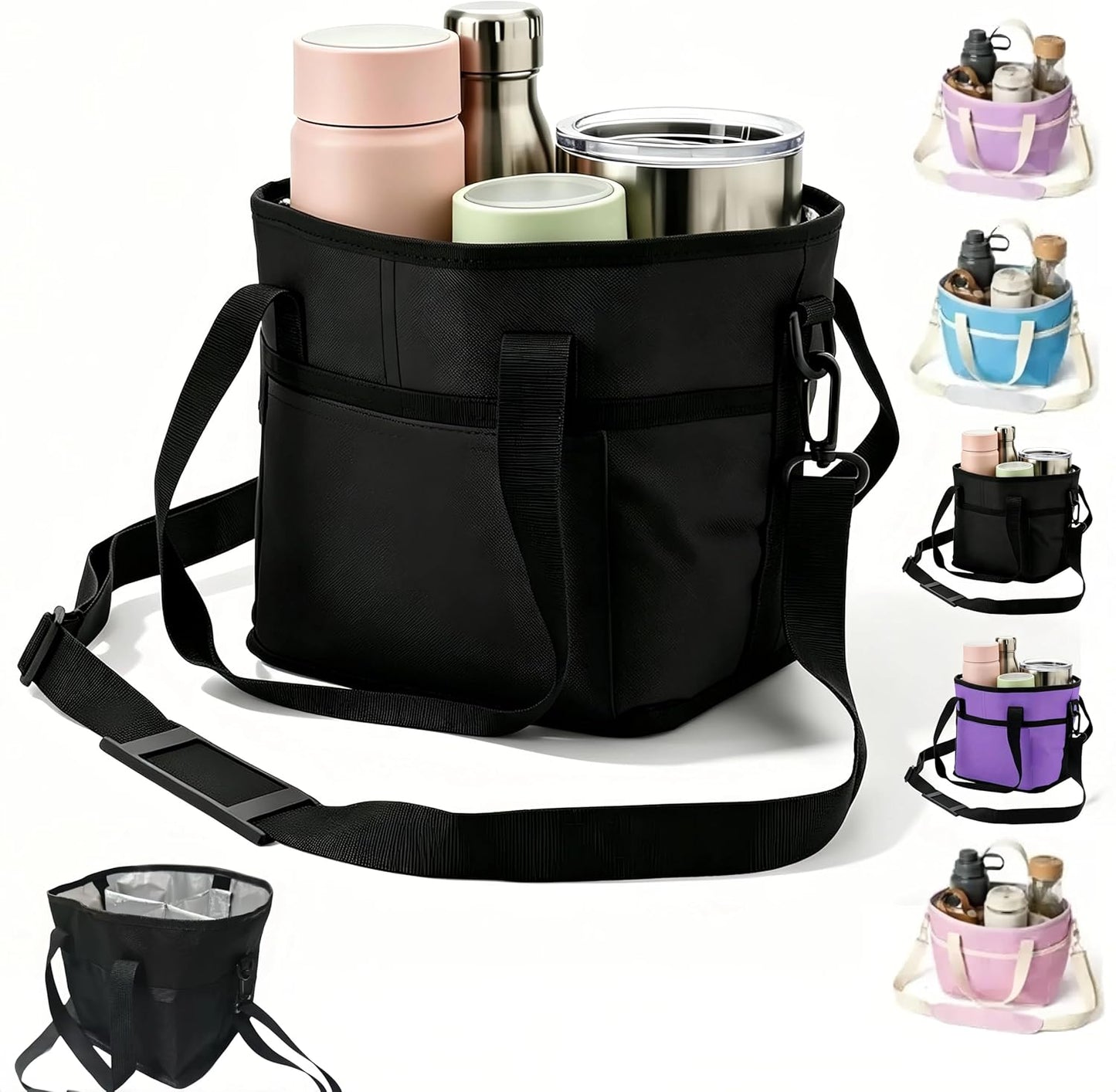 Drink Carrier Bag for 4 Cups, Water Bottle Holder with Adjustable Strap, Reusable Drink Holder Bag, Portable Beverage Caddy Tote for Coffee, Picnic, Office, Travel