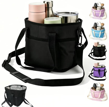 Drink Carrier Bag for 4 Cups, Water Bottle Holder with Adjustable Strap, Reusable Drink Holder Bag, Portable Beverage Caddy Tote for Coffee, Picnic, Office, Travel