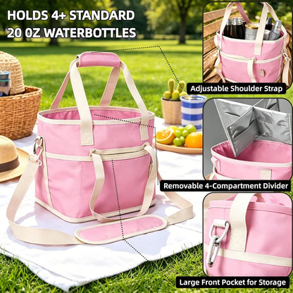 Drink Carrier Bag for 4 Cups, Water Bottle Holder with Adjustable Strap, Reusable Drink Holder Bag, Portable Beverage Caddy Tote for Coffee, Picnic, Office, Travel
