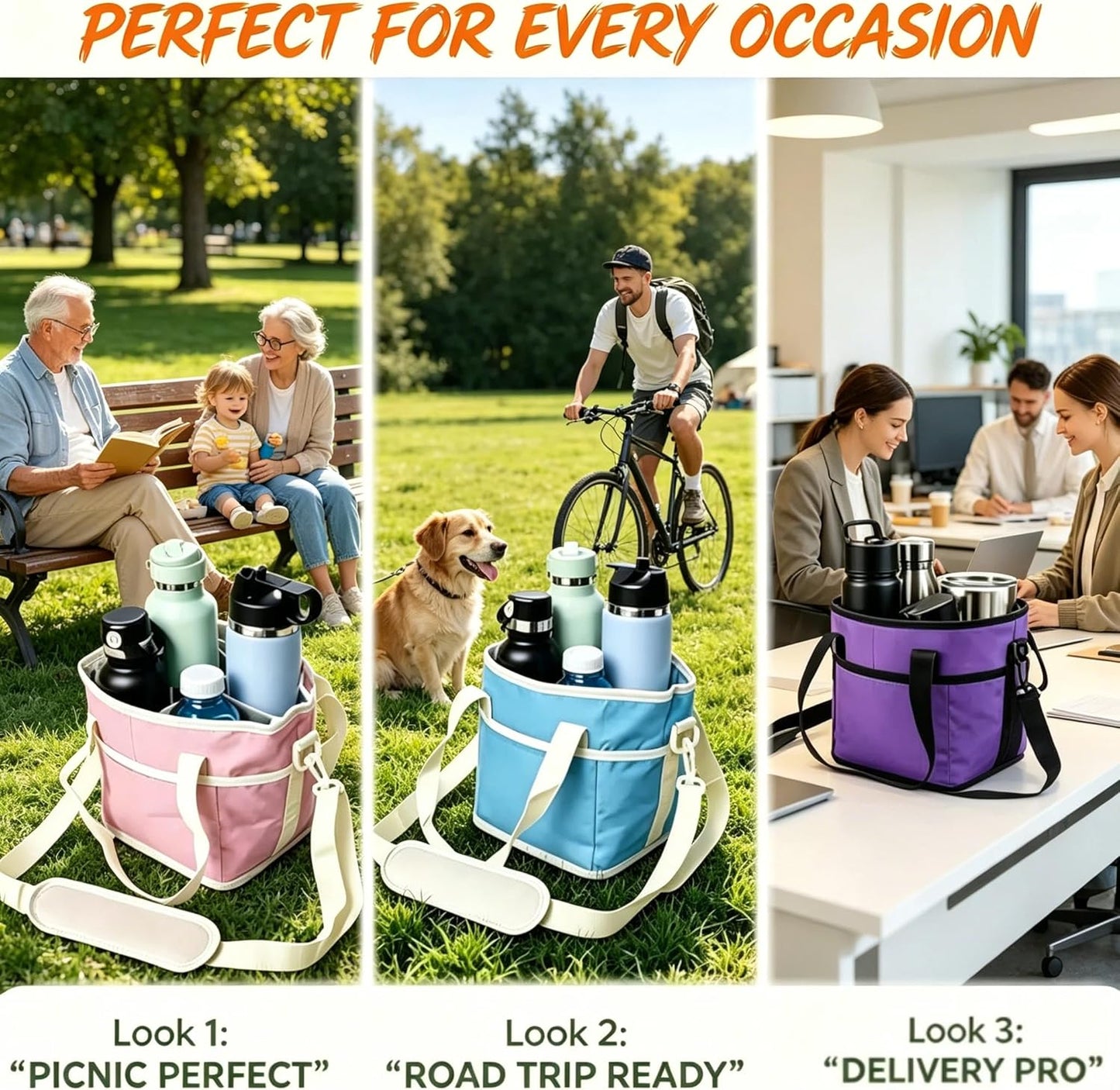 Drink Carrier Bag for 4 Cups, Water Bottle Holder with Adjustable Strap, Reusable Drink Holder Bag, Portable Beverage Caddy Tote for Coffee, Picnic, Office, Travel