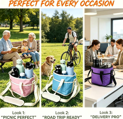 Drink Carrier Bag for 4 Cups, Water Bottle Holder with Adjustable Strap, Reusable Drink Holder Bag, Portable Beverage Caddy Tote for Coffee, Picnic, Office, Travel