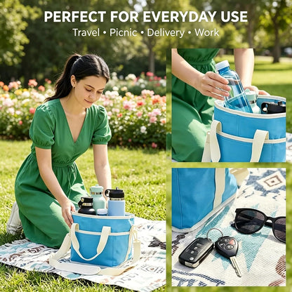 Drink Carrier Bag for 4 Cups, Water Bottle Holder with Adjustable Strap, Reusable Drink Holder Bag, Portable Beverage Caddy Tote for Coffee, Picnic, Office, Travel