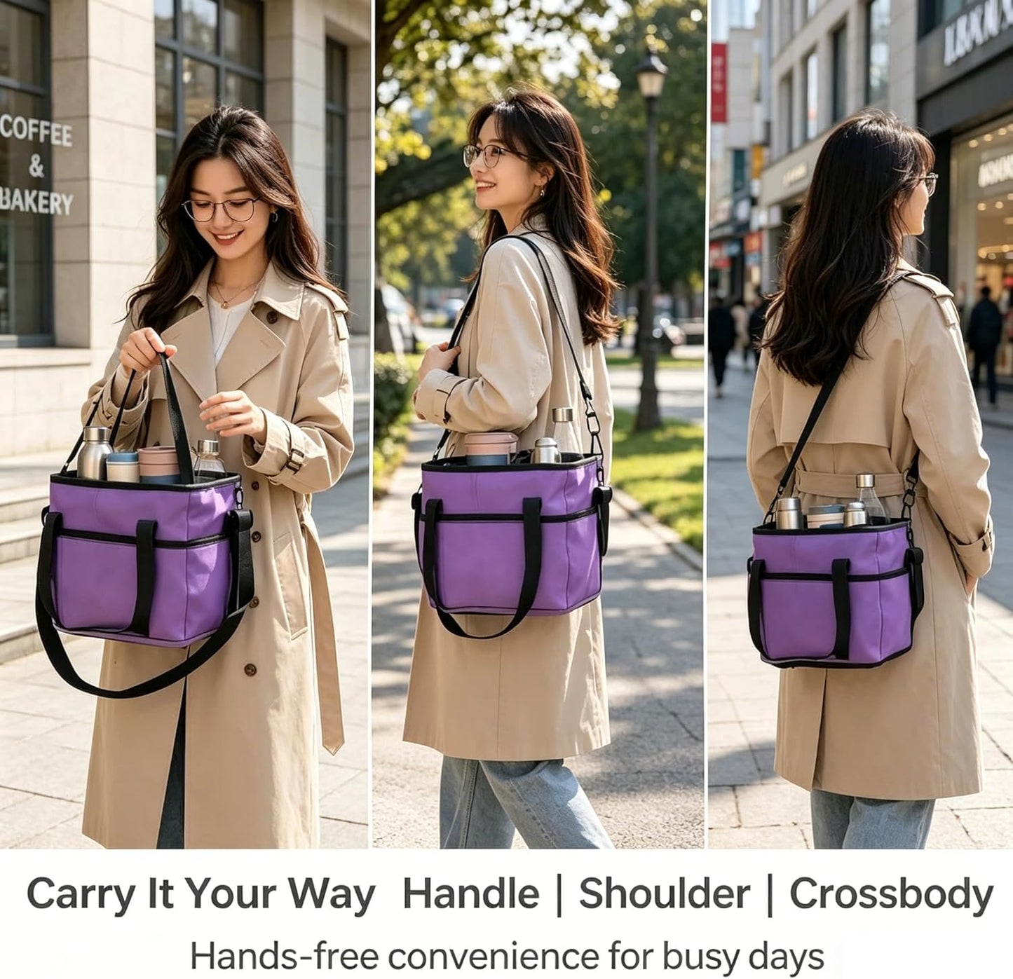 Drink Carrier Bag for 4 Cups, Water Bottle Holder with Adjustable Strap, Reusable Drink Holder Bag, Portable Beverage Caddy Tote for Coffee, Picnic, Office, Travel