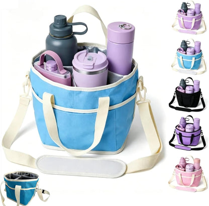 Drink Carrier Bag for 4 Cups, Water Bottle Holder with Adjustable Strap, Reusable Drink Holder Bag, Portable Beverage Caddy Tote for Coffee, Picnic, Office, Travel