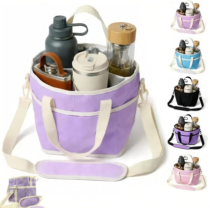 Drink Carrier Bag for 4 Cups, Water Bottle Holder with Adjustable Strap, Reusable Drink Holder Bag, Portable Beverage Caddy Tote for Coffee, Picnic, Office, Travel