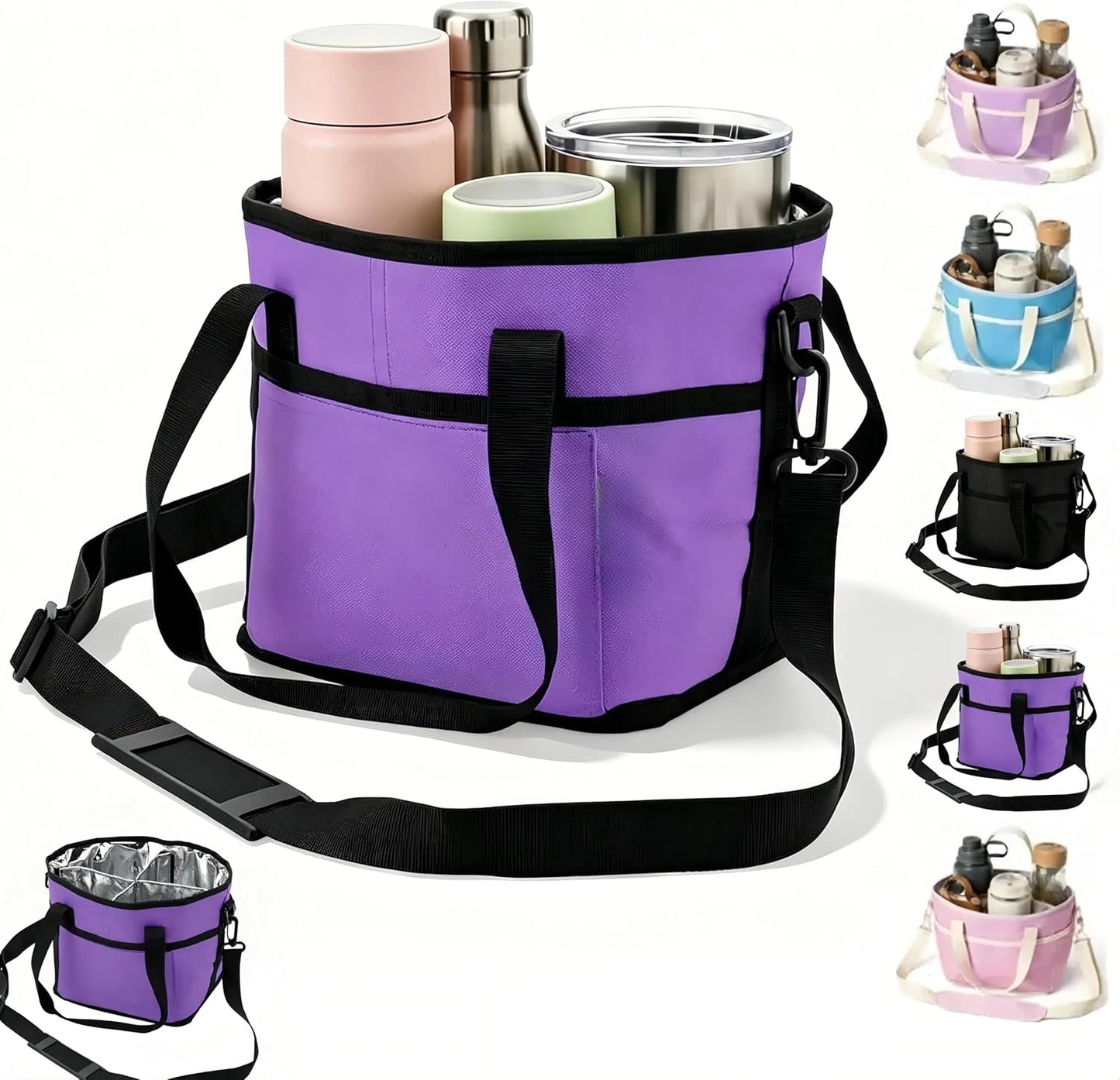 Drink Carrier Bag for 4 Cups, Water Bottle Holder with Adjustable Strap, Reusable Drink Holder Bag, Portable Beverage Caddy Tote for Coffee, Picnic, Office, Travel