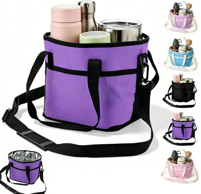 Drink Carrier Bag for 4 Cups, Water Bottle Holder with Adjustable Strap, Reusable Drink Holder Bag, Portable Beverage Caddy Tote for Coffee, Picnic, Office, Travel