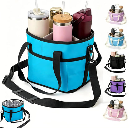 Drink Carrier Bag for 4 Cups, Water Bottle Holder with Adjustable Strap, Reusable Drink Holder Bag, Portable Beverage Caddy Tote for Coffee, Picnic, Office, Travel