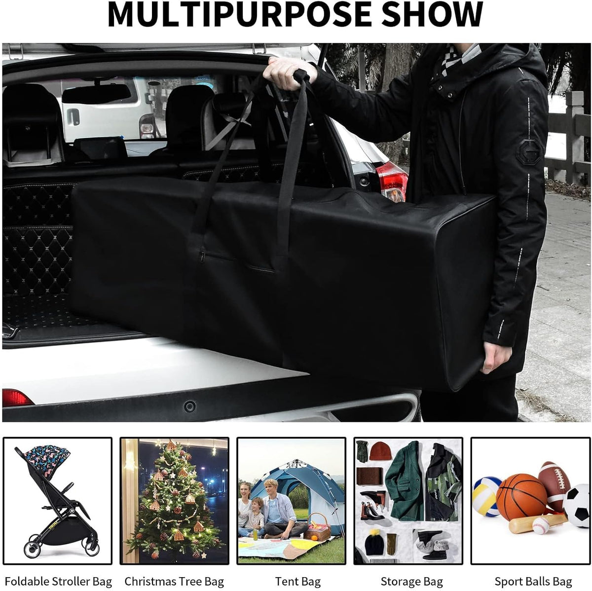 52 inch Foldable Duffel Lock Zipper Travel Camp, Black