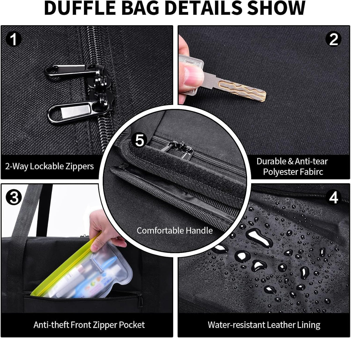 52 inch Foldable Duffel Lock Zipper Travel Camp, Black