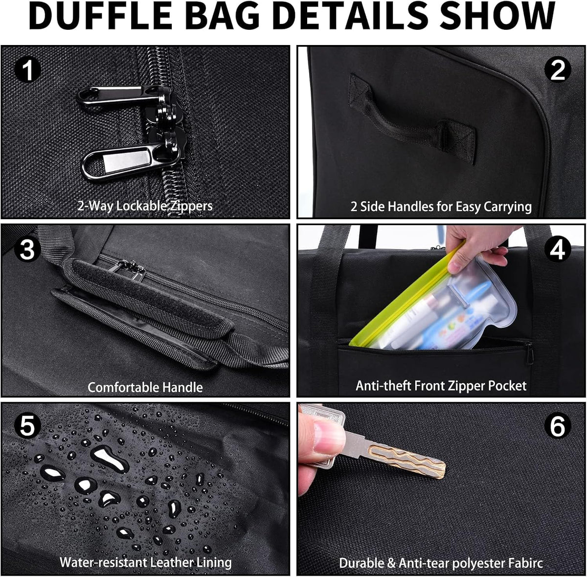 52 inch Foldable Duffel Lock Zipper Travel Camp, Black