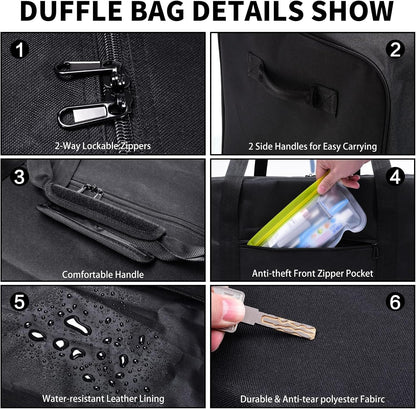 52 inch Foldable Duffel Lock Zipper Travel Camp, Black