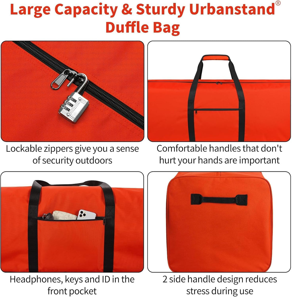 52 inch Foldable Duffel Lock Zipper Travel Camp, Black