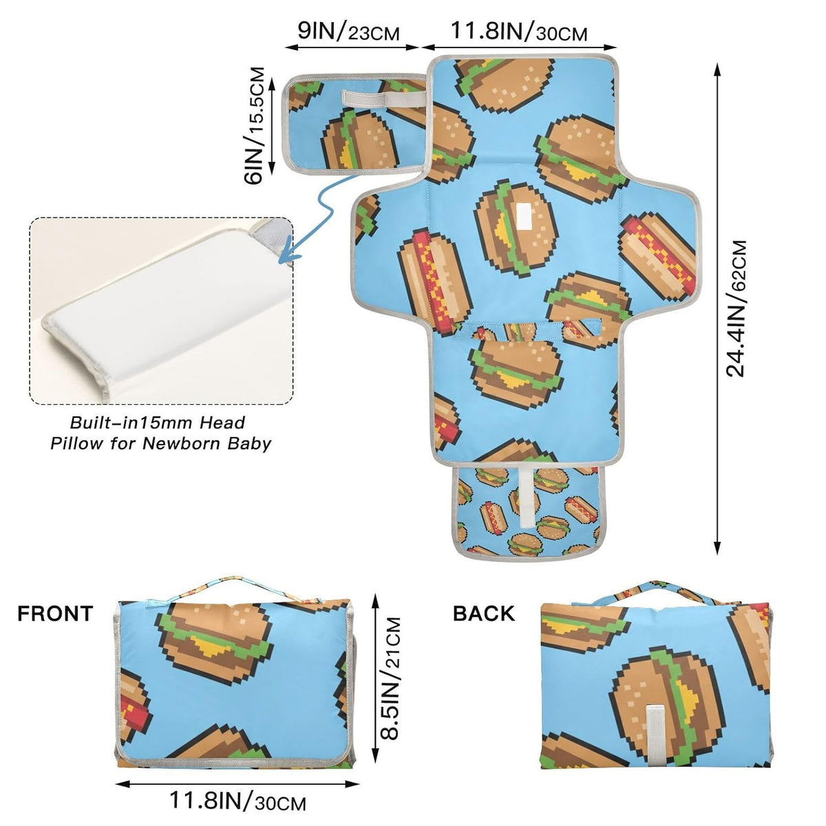 Hamburger Hotdog Print Portable Diaper Changing Pad Nursery