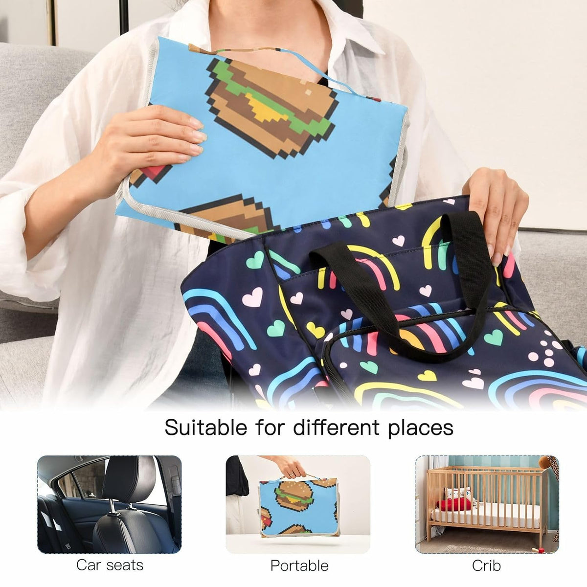Hamburger Hotdog Print Portable Diaper Changing Pad Nursery