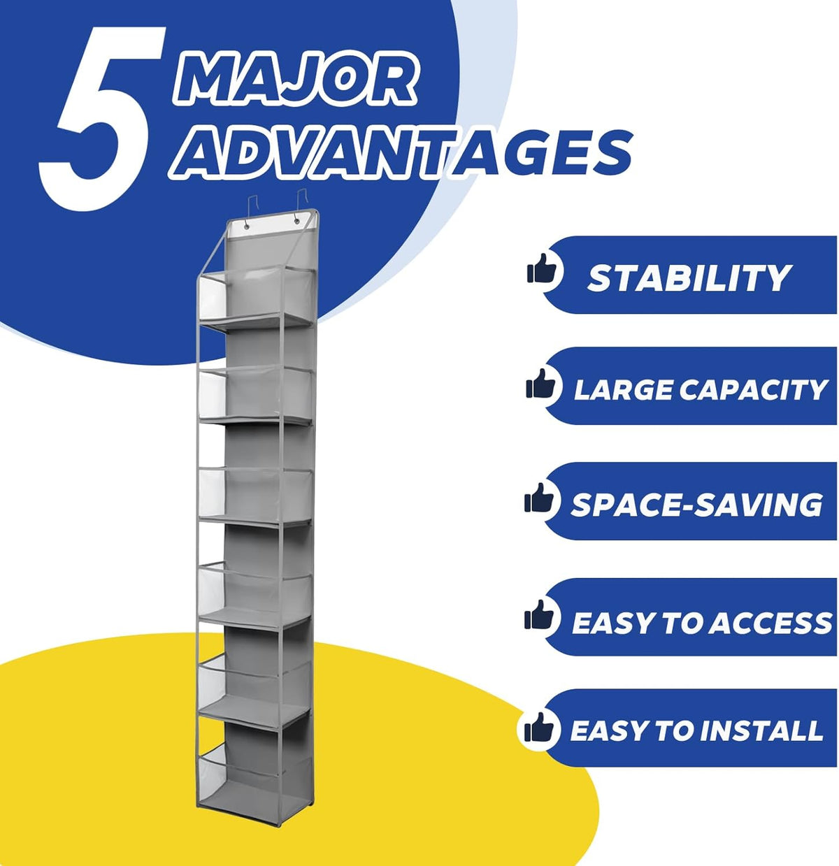 6-Tier Over The Door Hanging Organizer - Multi-Purpose Closet Storage Shelf for Bathroom, Bedroom, Nursery, Pantry(White)