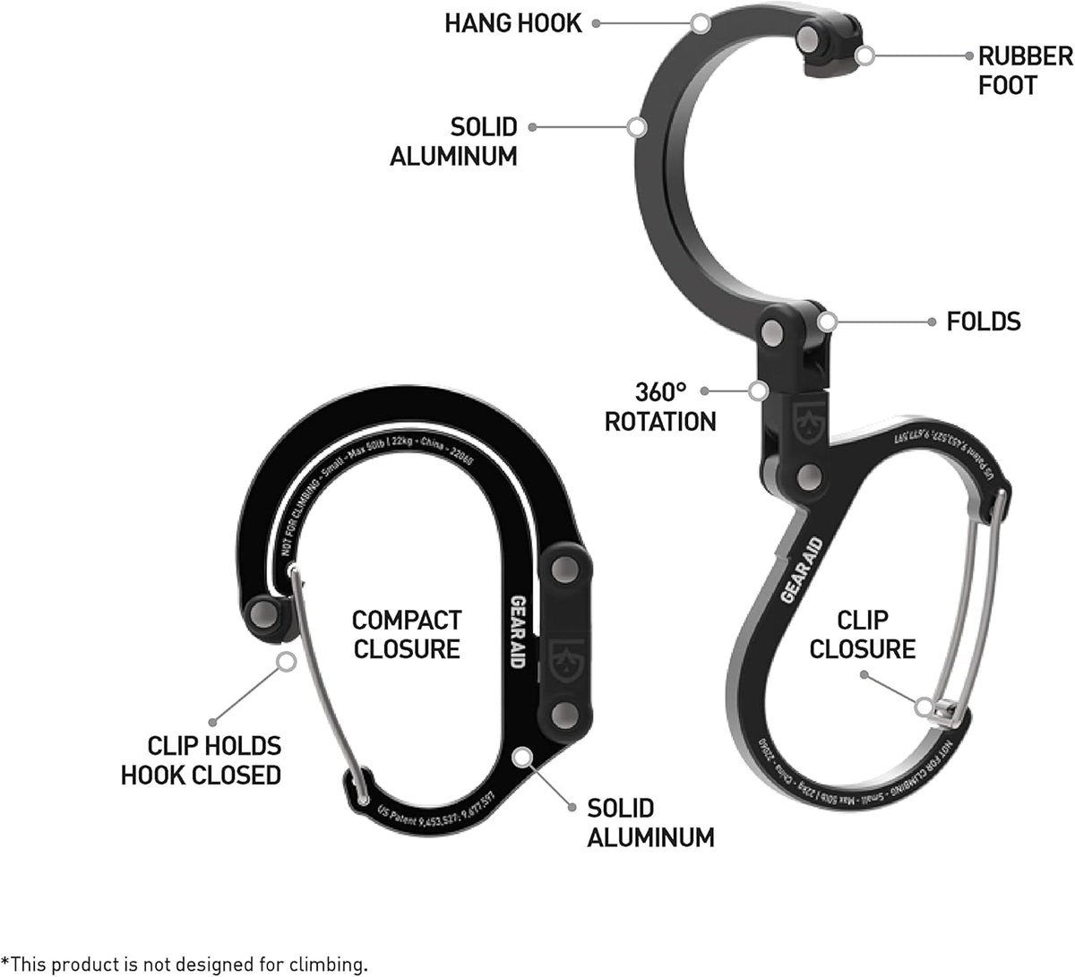 HEROCLIP (Small) Carabiner Gear Clip and Hook, for Hanging Bags, Purses, Lanterns, Strollers, Tools, Helmets, Water Bottles, and More