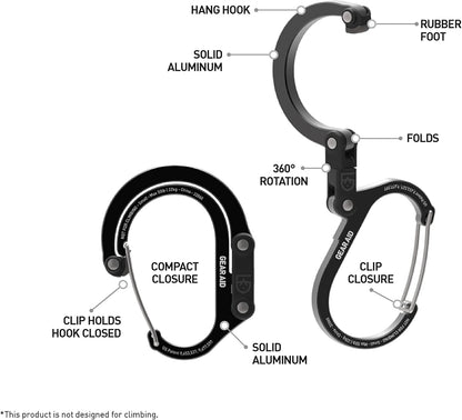 HEROCLIP (Small) Carabiner Gear Clip and Hook, for Hanging Bags, Purses, Lanterns, Strollers, Tools, Helmets, Water Bottles, and More