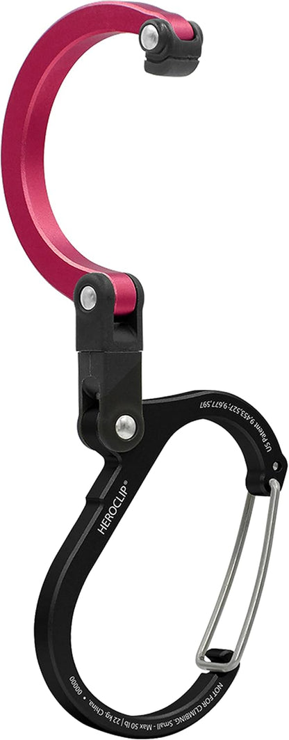 HEROCLIP (Small) Carabiner Gear Clip and Hook, for Hanging Bags, Purses, Lanterns, Strollers, Tools, Helmets, Water Bottles, and More
