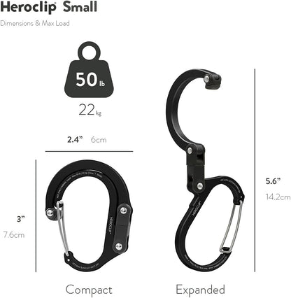HEROCLIP (Small) Carabiner Gear Clip and Hook, for Hanging Bags, Purses, Lanterns, Strollers, Tools, Helmets, Water Bottles, and More