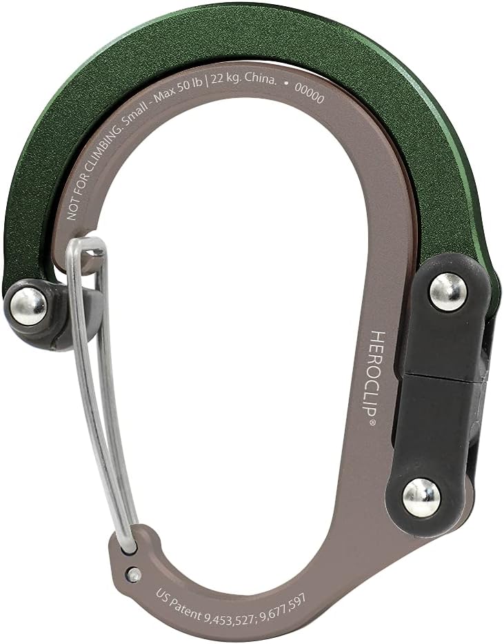 HEROCLIP (Small) Carabiner Gear Clip and Hook, for Hanging Bags, Purses, Lanterns, Strollers, Tools, Helmets, Water Bottles, and More