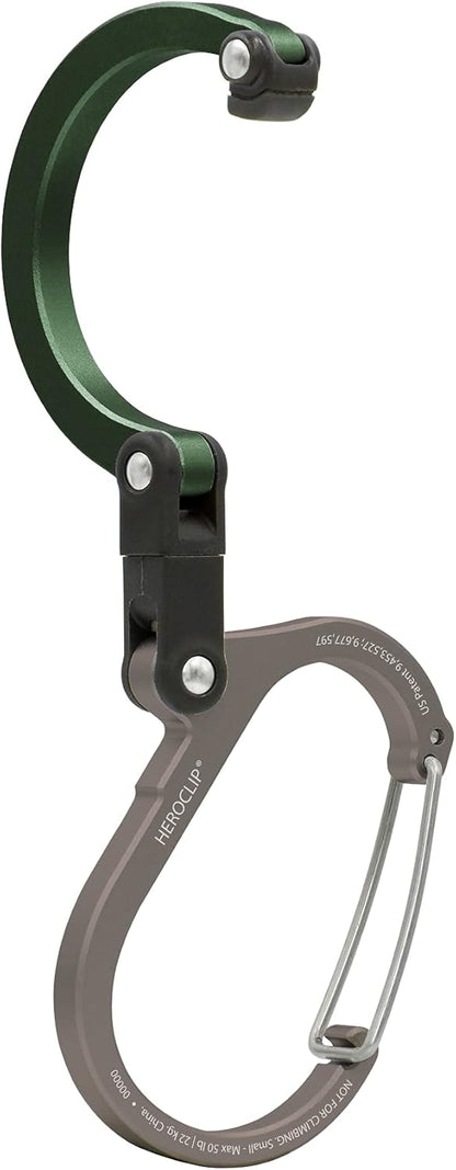 HEROCLIP (Small) Carabiner Gear Clip and Hook, for Hanging Bags, Purses, Lanterns, Strollers, Tools, Helmets, Water Bottles, and More