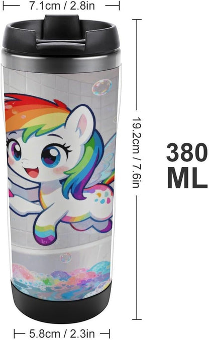 13oz Insulated Travel Coffee Mug Reusable Coffee Cup Water Bottle | Rainbow Wash Travel Mug with Leak Proof Lid Double Wall Stainless Steel Coffee Tumbler Personalized Gift