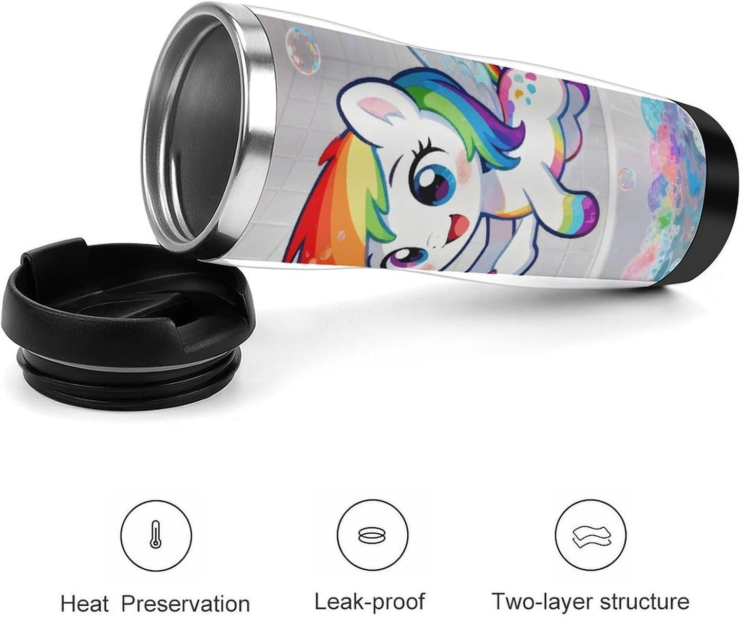 13oz Insulated Travel Coffee Mug Reusable Coffee Cup Water Bottle | Rainbow Wash Travel Mug with Leak Proof Lid Double Wall Stainless Steel Coffee Tumbler Personalized Gift