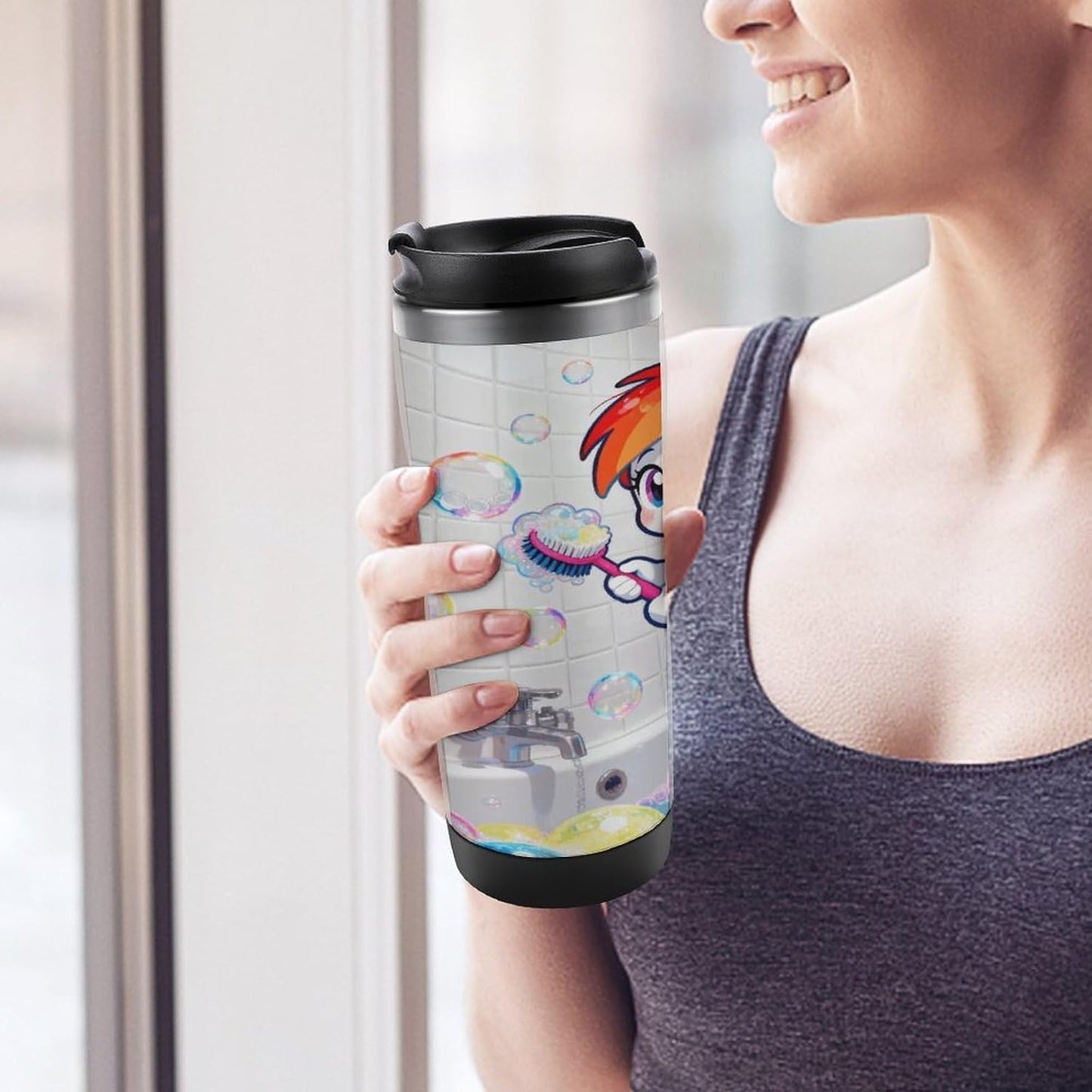 13oz Insulated Travel Coffee Mug Reusable Coffee Cup Water Bottle | Rainbow Wash Travel Mug with Leak Proof Lid Double Wall Stainless Steel Coffee Tumbler Personalized Gift