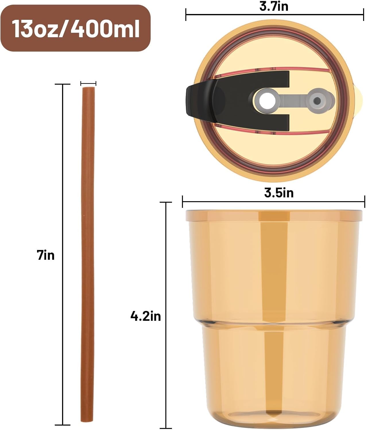 13 oz Glass Cups with Lids and Straws Reusable Iced Coffee Tumbler | Leak-Proof Thick Wall Travel Glass Coffee Cup for Iced Tea, Water, Office, Cup Holder Friendly, BPA Free (Shimmer,1 Pack)