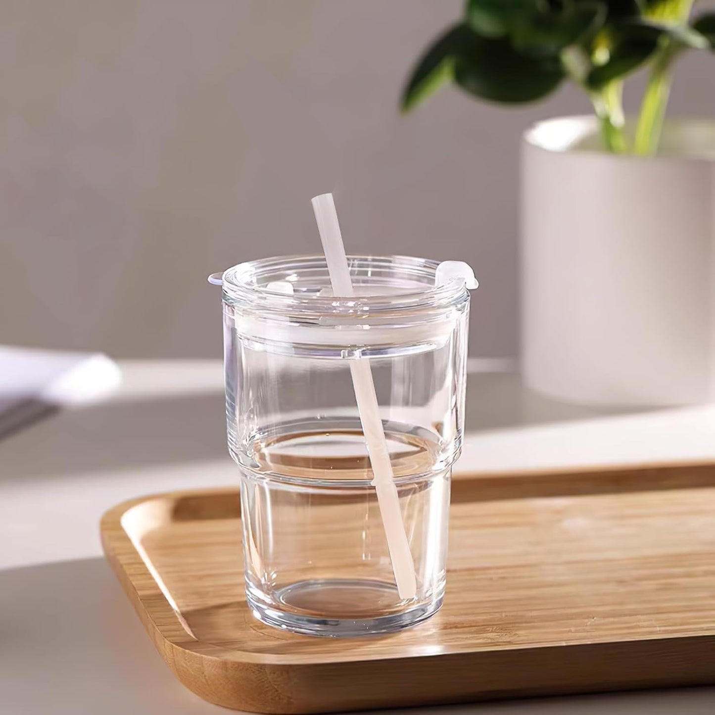 13 oz Glass Cups with Lids and Straws Reusable Iced Coffee Tumbler | Leak-Proof Thick Wall Travel Glass Coffee Cup for Iced Tea, Water, Office, Cup Holder Friendly, BPA Free (Shimmer,1 Pack)