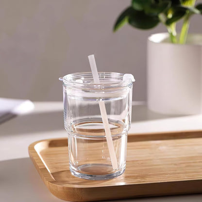 13 oz Glass Cups with Lids and Straws Reusable Iced Coffee Tumbler | Leak-Proof Thick Wall Travel Glass Coffee Cup for Iced Tea, Water, Office, Cup Holder Friendly, BPA Free (Shimmer,1 Pack)