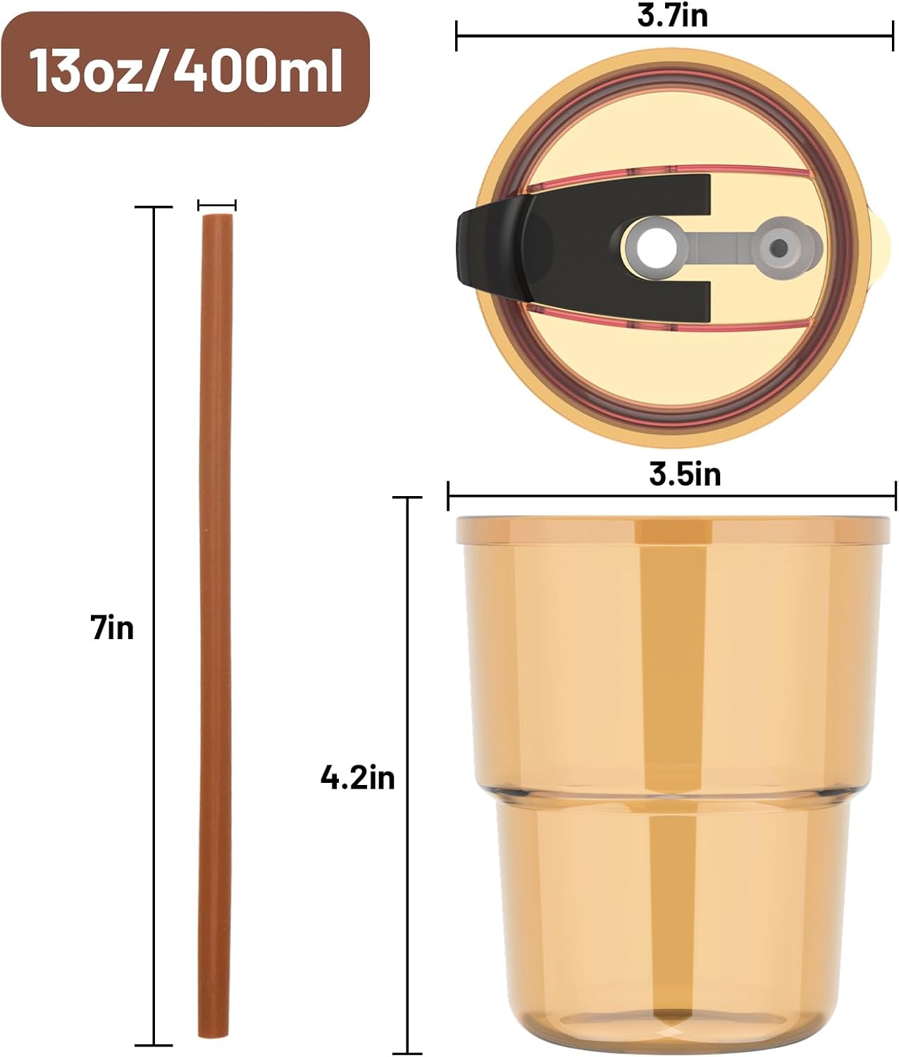 13 oz Glass Cups with Lids and Straws Reusable Iced Coffee Tumbler | Leak-Proof Thick Wall Travel Glass Coffee Cup for Iced Tea, Water, Office, Cup Holder Friendly, BPA Free (Shimmer,1 Pack)