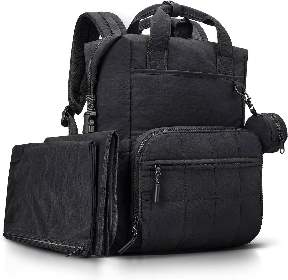 Neoprene Diaper Bag Backpack with Changing Pad, 33L Large Capacity Neoprene Backpack Baby Diaper Bag with Insulated Pockets, Travel Diaper Backpack Baby with 12 Pockets for Mom & Dad, Gray