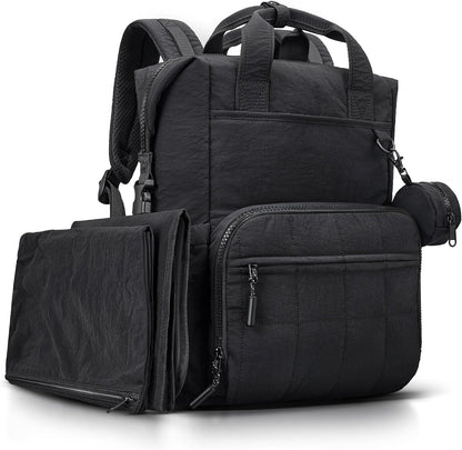 Neoprene Diaper Bag Backpack with Changing Pad, 33L Large Capacity Neoprene Backpack Baby Diaper Bag with Insulated Pockets, Travel Diaper Backpack Baby with 12 Pockets for Mom & Dad, Gray