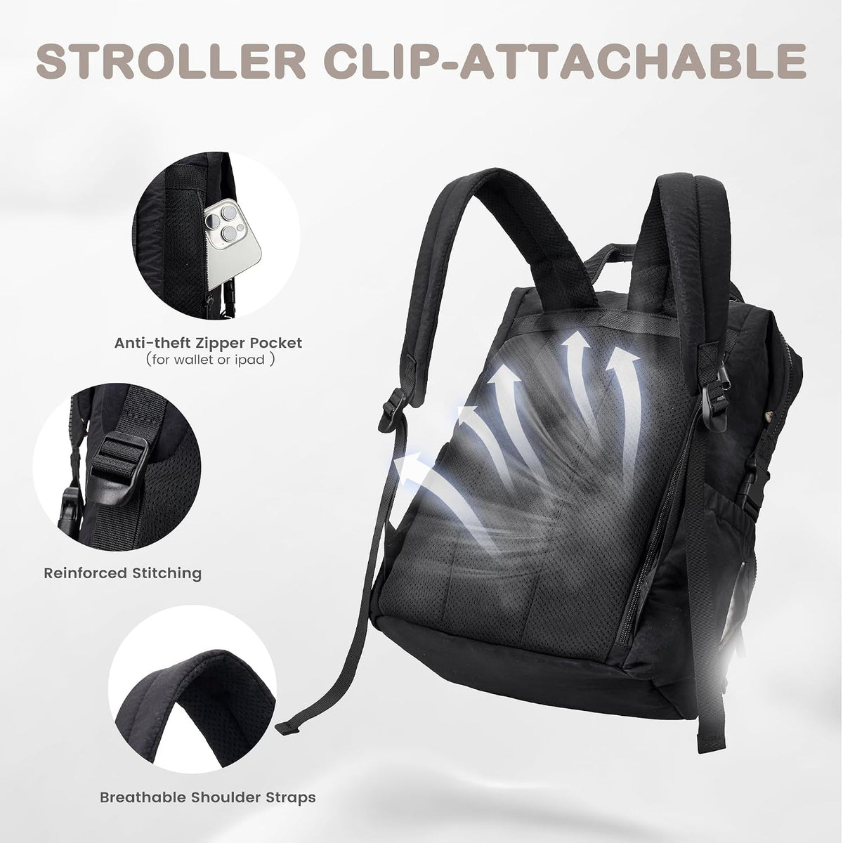 Neoprene Diaper Bag Backpack with Changing Pad, 33L Large Capacity Neoprene Backpack Baby Diaper Bag with Insulated Pockets, Travel Diaper Backpack Baby with 12 Pockets for Mom & Dad, Gray