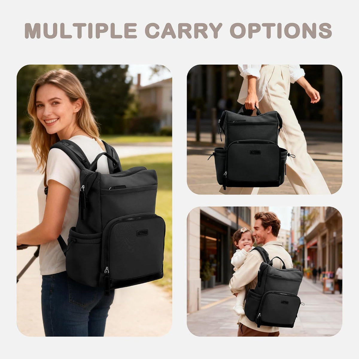 Neoprene Diaper Bag Backpack with Changing Pad, 33L Large Capacity Neoprene Backpack Baby Diaper Bag with Insulated Pockets, Travel Diaper Backpack Baby with 12 Pockets for Mom & Dad, Gray