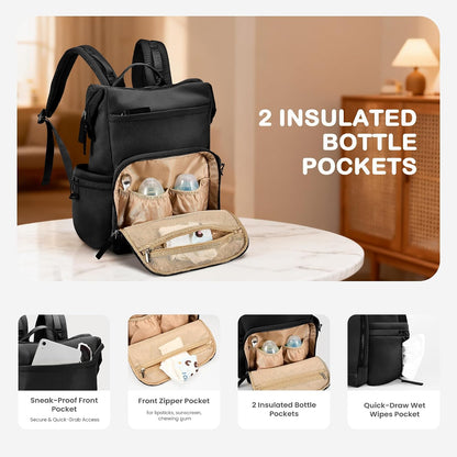 Neoprene Diaper Bag Backpack with Changing Pad, 33L Large Capacity Neoprene Backpack Baby Diaper Bag with Insulated Pockets, Travel Diaper Backpack Baby with 12 Pockets for Mom & Dad, Gray