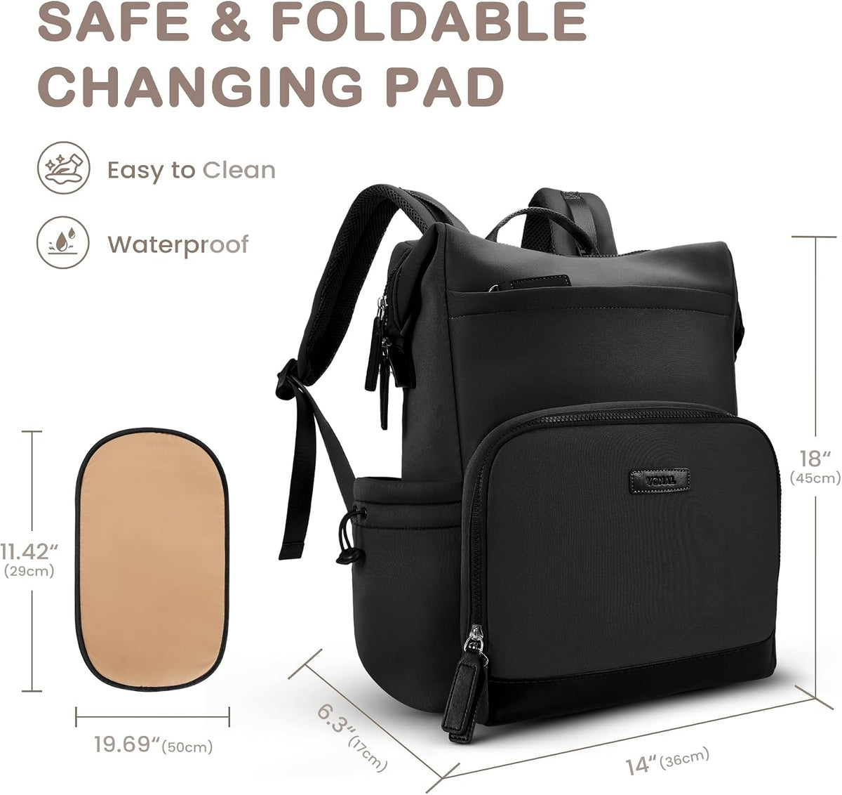 Neoprene Diaper Bag Backpack with Changing Pad, 33L Large Capacity Neoprene Backpack Baby Diaper Bag with Insulated Pockets, Travel Diaper Backpack Baby with 12 Pockets for Mom & Dad, Gray