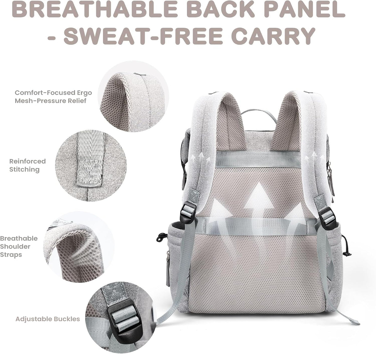 Neoprene Diaper Bag Backpack with Changing Pad, 33L Large Capacity Neoprene Backpack Baby Diaper Bag with Insulated Pockets, Travel Diaper Backpack Baby with 12 Pockets for Mom & Dad, Gray