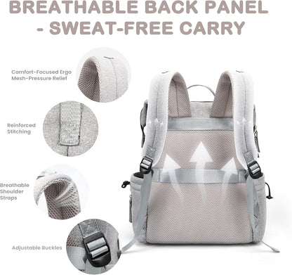 Neoprene Diaper Bag Backpack with Changing Pad, 33L Large Capacity Neoprene Backpack Baby Diaper Bag with Insulated Pockets, Travel Diaper Backpack Baby with 12 Pockets for Mom & Dad, Gray