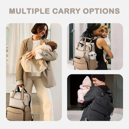 Neoprene Diaper Bag Backpack with Changing Pad, 33L Large Capacity Neoprene Backpack Baby Diaper Bag with Insulated Pockets, Travel Diaper Backpack Baby with 12 Pockets for Mom & Dad, Gray
