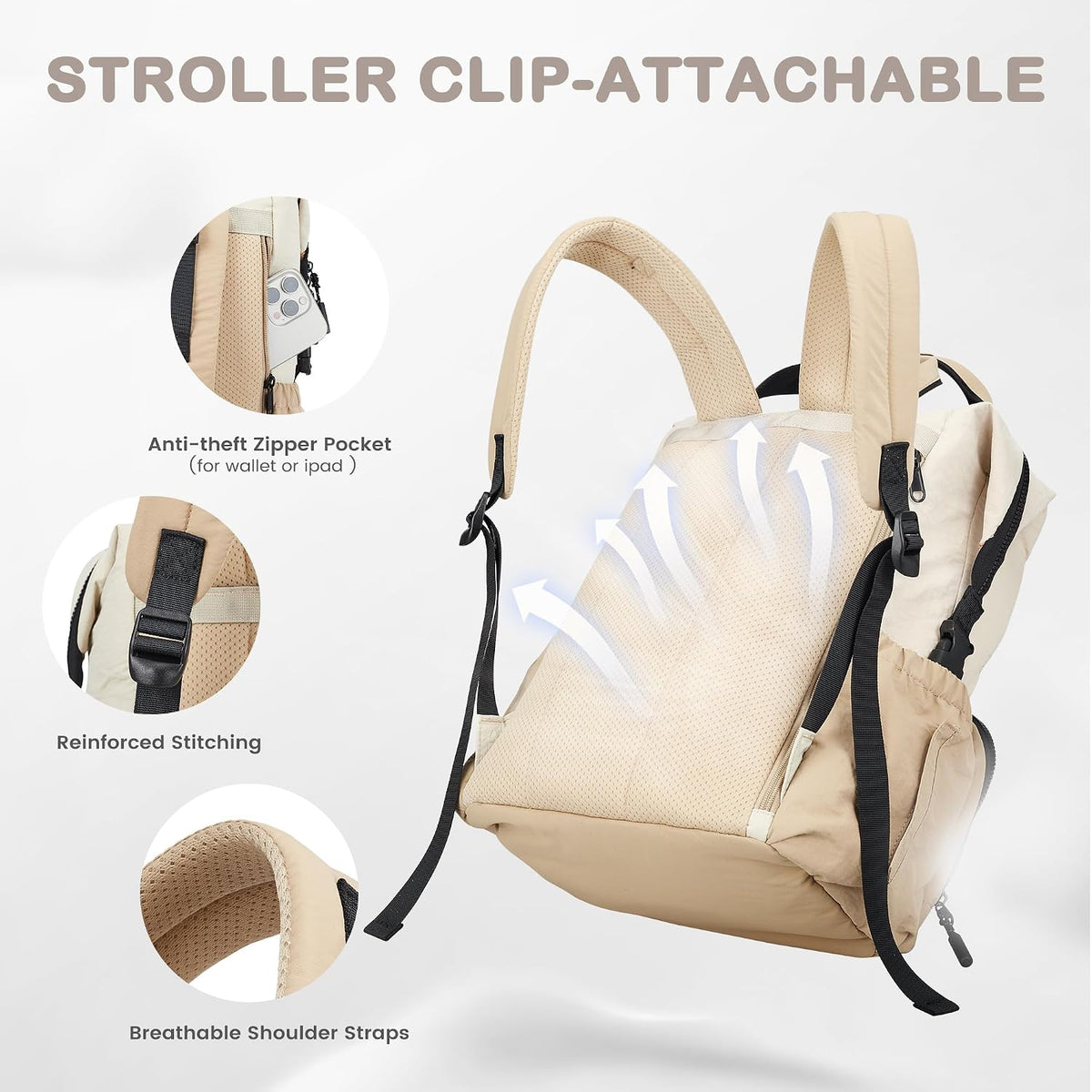 Neoprene Diaper Bag Backpack with Changing Pad, 33L Large Capacity Neoprene Backpack Baby Diaper Bag with Insulated Pockets, Travel Diaper Backpack Baby with 12 Pockets for Mom & Dad, Gray