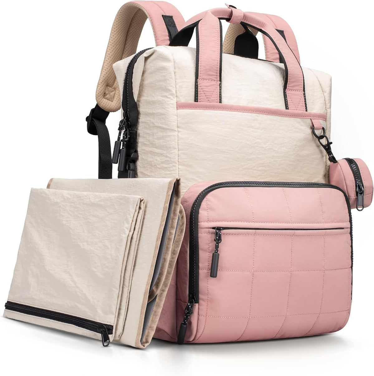 Neoprene Diaper Bag Backpack with Changing Pad, 33L Large Capacity Neoprene Backpack Baby Diaper Bag with Insulated Pockets, Travel Diaper Backpack Baby with 12 Pockets for Mom & Dad, Gray