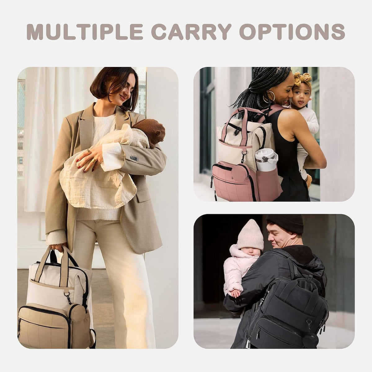 Neoprene Diaper Bag Backpack with Changing Pad, 33L Large Capacity Neoprene Backpack Baby Diaper Bag with Insulated Pockets, Travel Diaper Backpack Baby with 12 Pockets for Mom & Dad, Gray