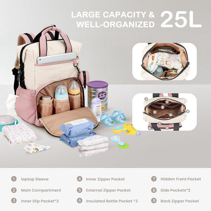 Neoprene Diaper Bag Backpack with Changing Pad, 33L Large Capacity Neoprene Backpack Baby Diaper Bag with Insulated Pockets, Travel Diaper Backpack Baby with 12 Pockets for Mom & Dad, Gray