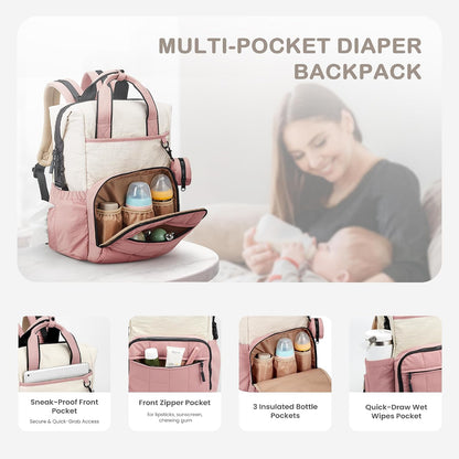Neoprene Diaper Bag Backpack with Changing Pad, 33L Large Capacity Neoprene Backpack Baby Diaper Bag with Insulated Pockets, Travel Diaper Backpack Baby with 12 Pockets for Mom & Dad, Gray