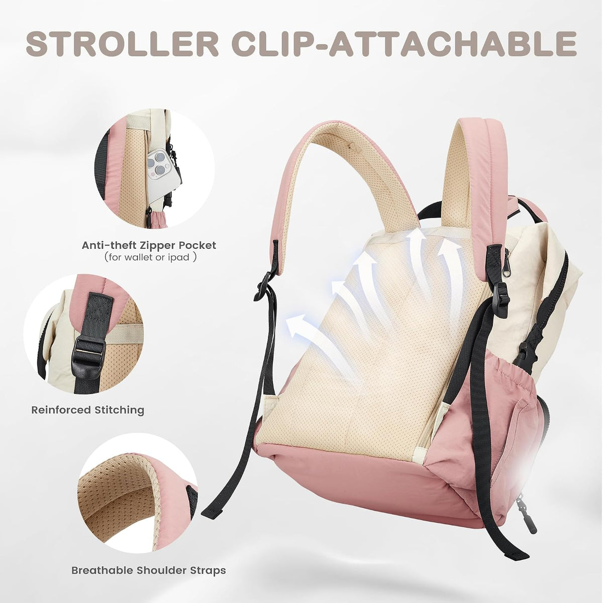 Neoprene Diaper Bag Backpack with Changing Pad, 33L Large Capacity Neoprene Backpack Baby Diaper Bag with Insulated Pockets, Travel Diaper Backpack Baby with 12 Pockets for Mom & Dad, Gray