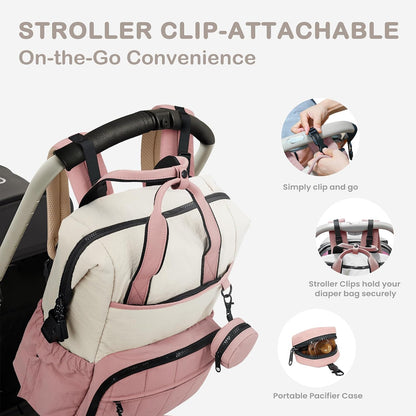 Neoprene Diaper Bag Backpack with Changing Pad, 33L Large Capacity Neoprene Backpack Baby Diaper Bag with Insulated Pockets, Travel Diaper Backpack Baby with 12 Pockets for Mom & Dad, Gray